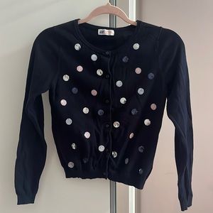 H&M Girl's Button Up Black Sweater with Sequined Polka Dots